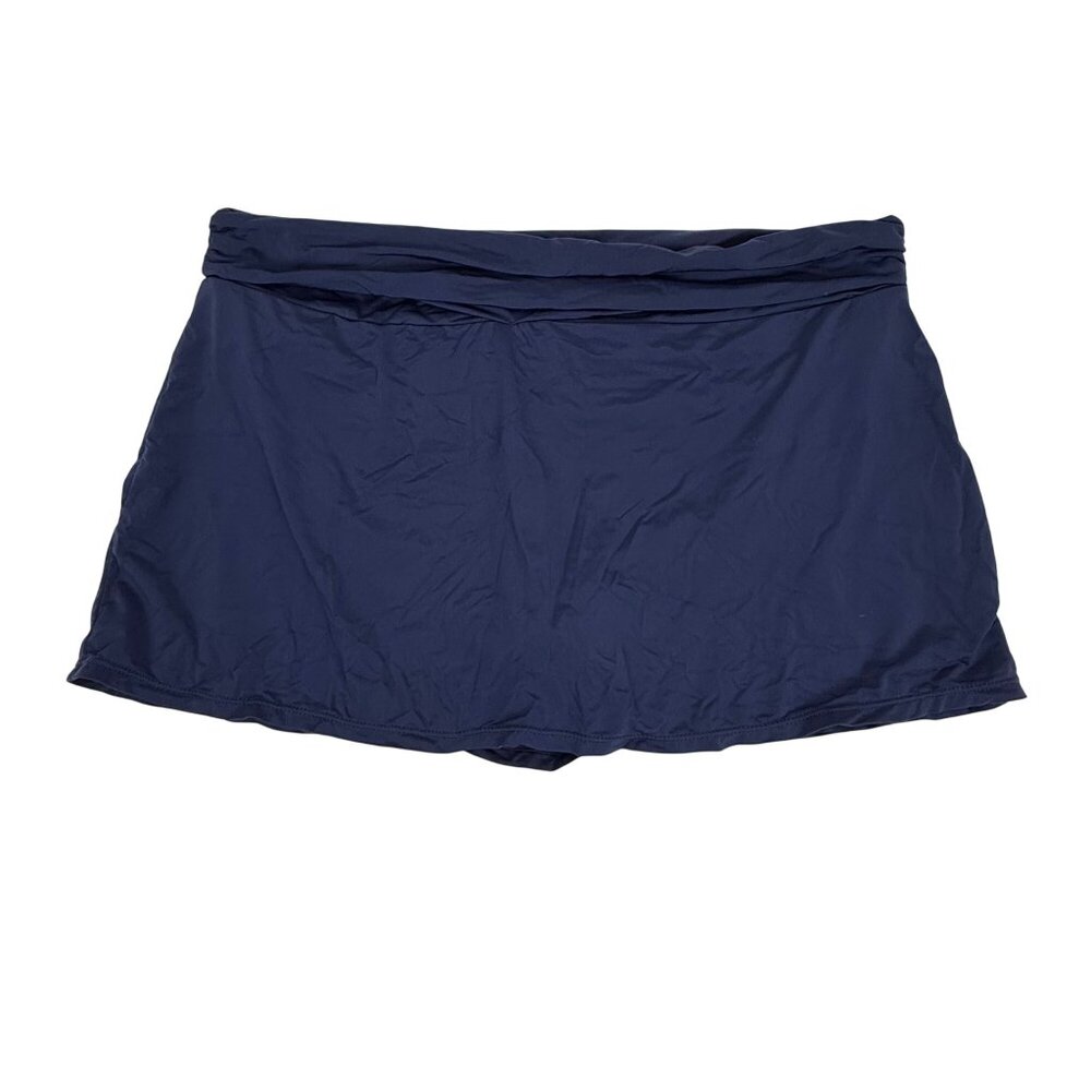 Garnet Hill Ruched Swim Skirt Navy Blue Skirted Bikini Swimsuit Bottom Size 10